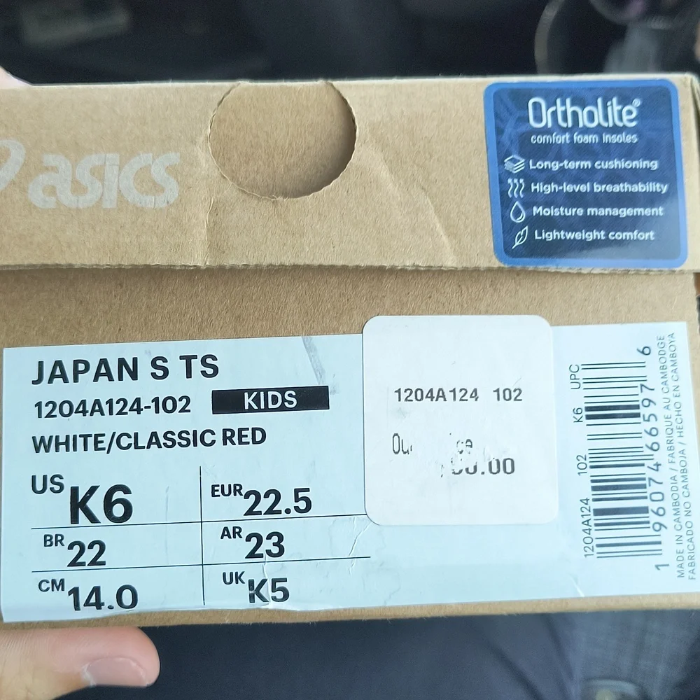 Asics Kids White Sneakers with Red Stripes and Multicolor Tie-Dye